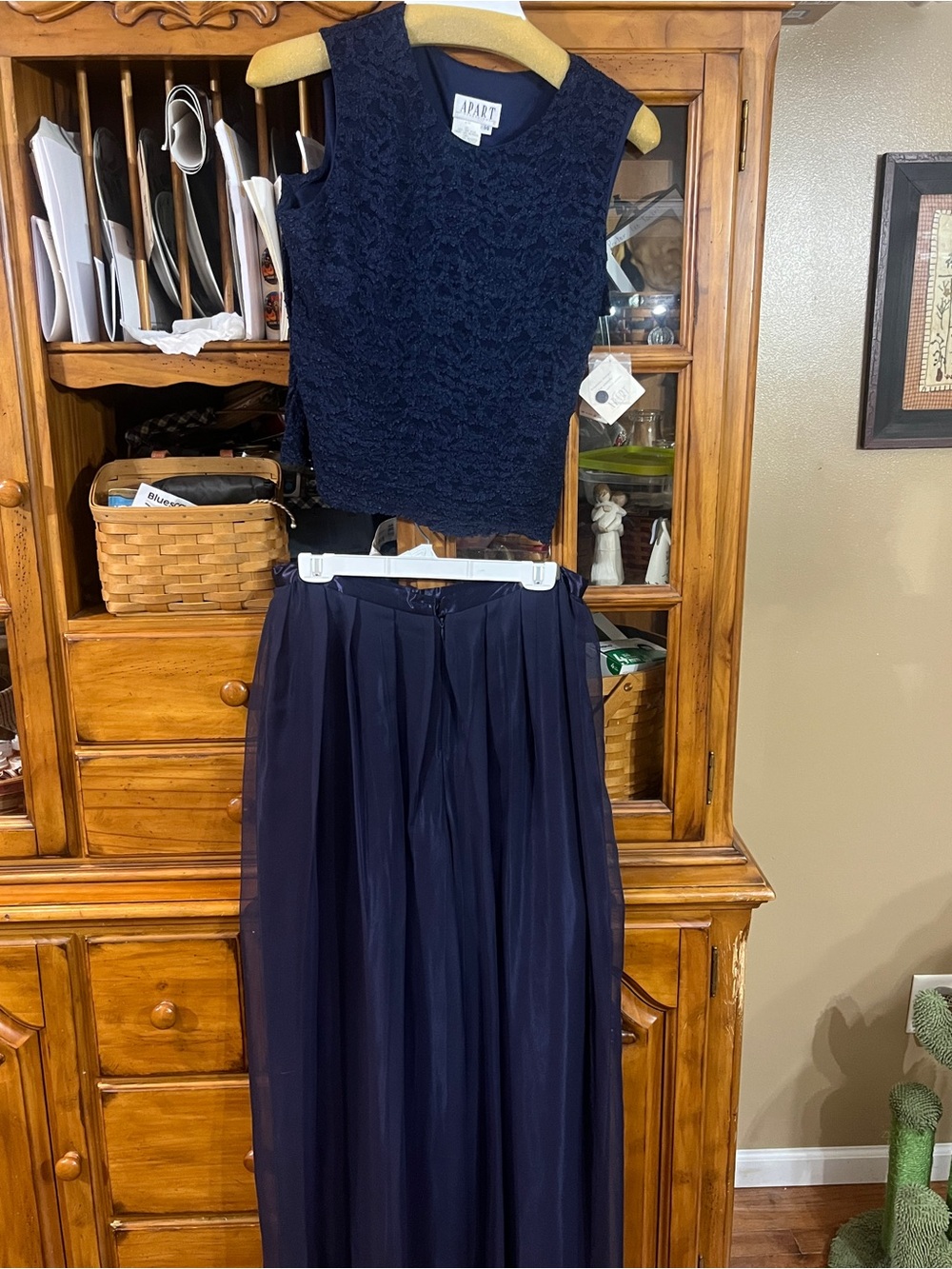 Apart Navy Lace Crop Top with Chiffon Maxi Skirt